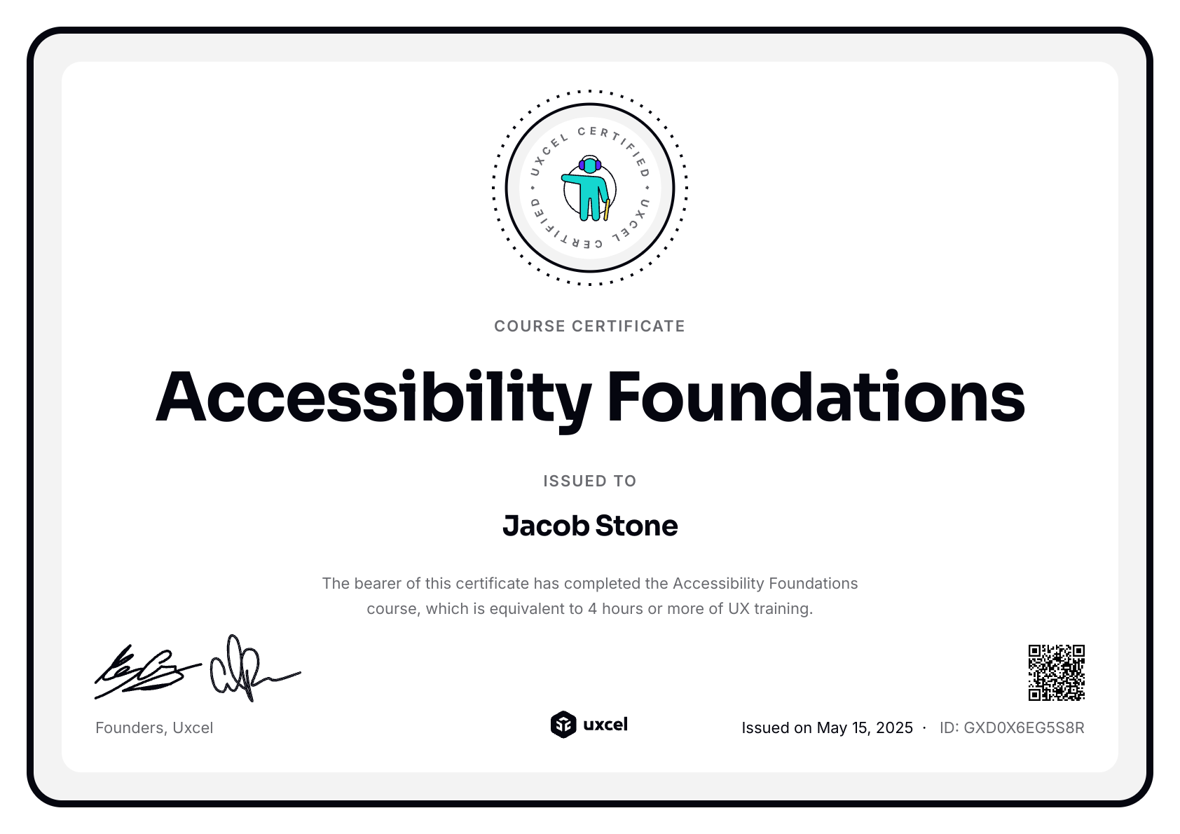 Jacob Stone's certificate